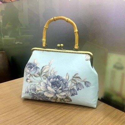 B008 Bamboo section Handle 25CM purse frame Kits Material package Non-finished products DIY sewing Coin Purse handbag: Silver