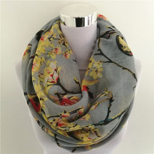 Magpie Bird print Viscose Match Ipek Esarp loop Scarves Flower Infinity Scarf spring Wraps ring scarf for women