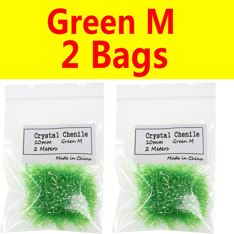 Bimoo 2 Bags 10mm Wide Crystal Flash Tinsel Hackle Flash for Fly Tying Streamer Egg Fly Salmon Fly Trout Salmon Lures: Green M 2 Bags