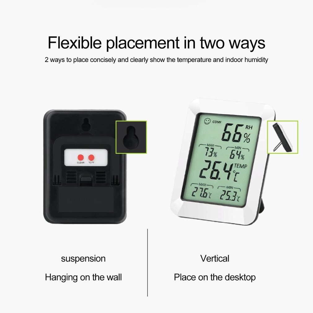 Multifunction Digital Thermometer Hygrometer Automatic Electronic Temperature Humidity Monitor with Large LCD Screen