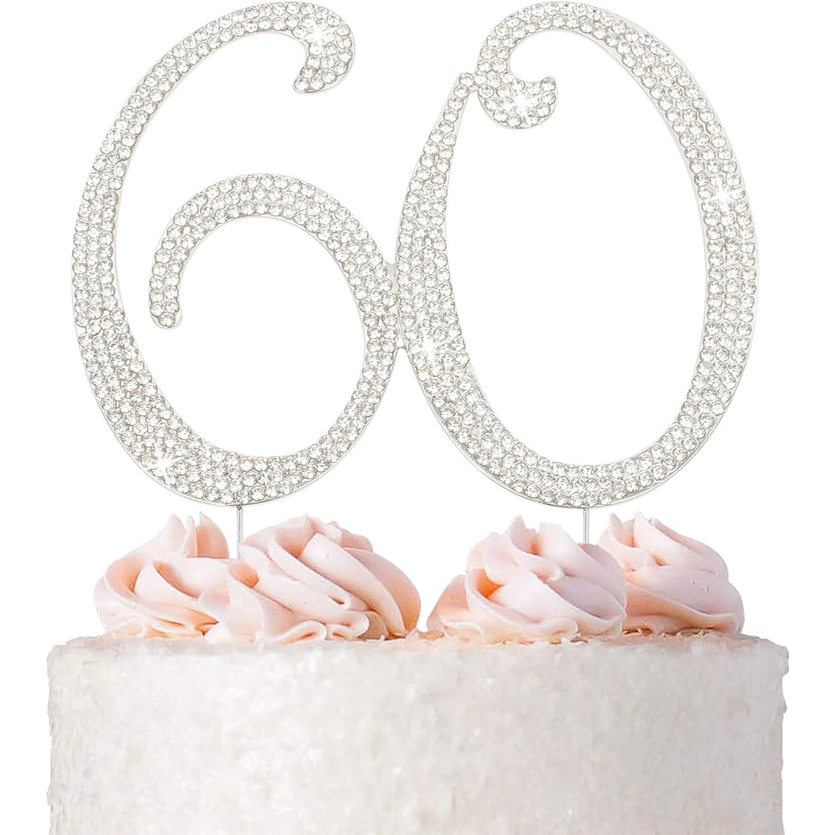 60 Sparkly Rhinestone Decoration Cake Topper - Premium Silver Metal - 60th Birthday or Anniversary Party Makes a Great Centerpie: light yellow