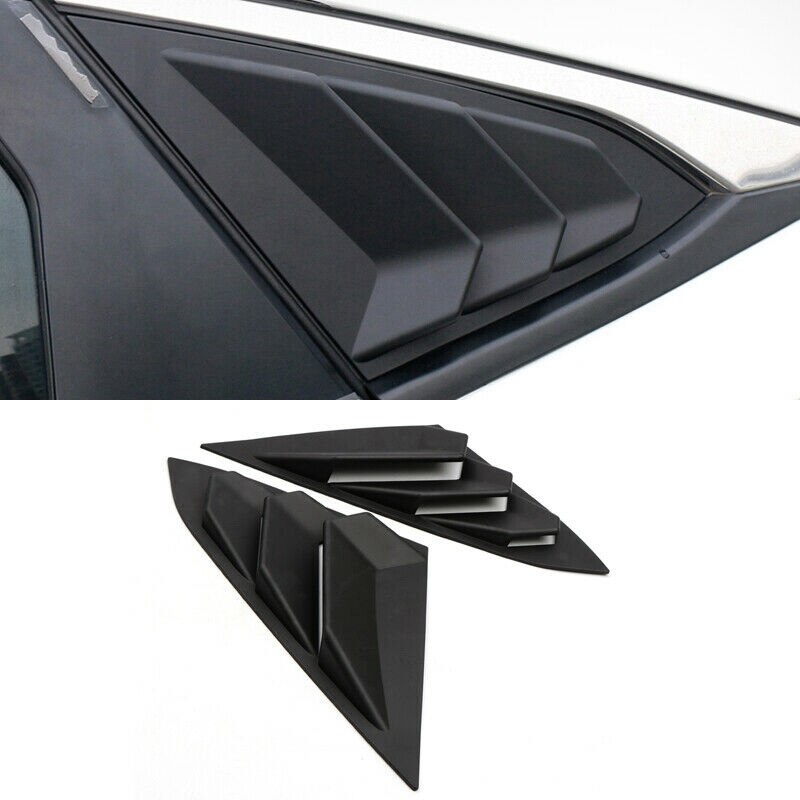 2Pcs Black Rear Window Louvers Shutters Cover & 2Pcs Car Carbon Fiber Style Steering Wheel Button Panel Cover Sticker
