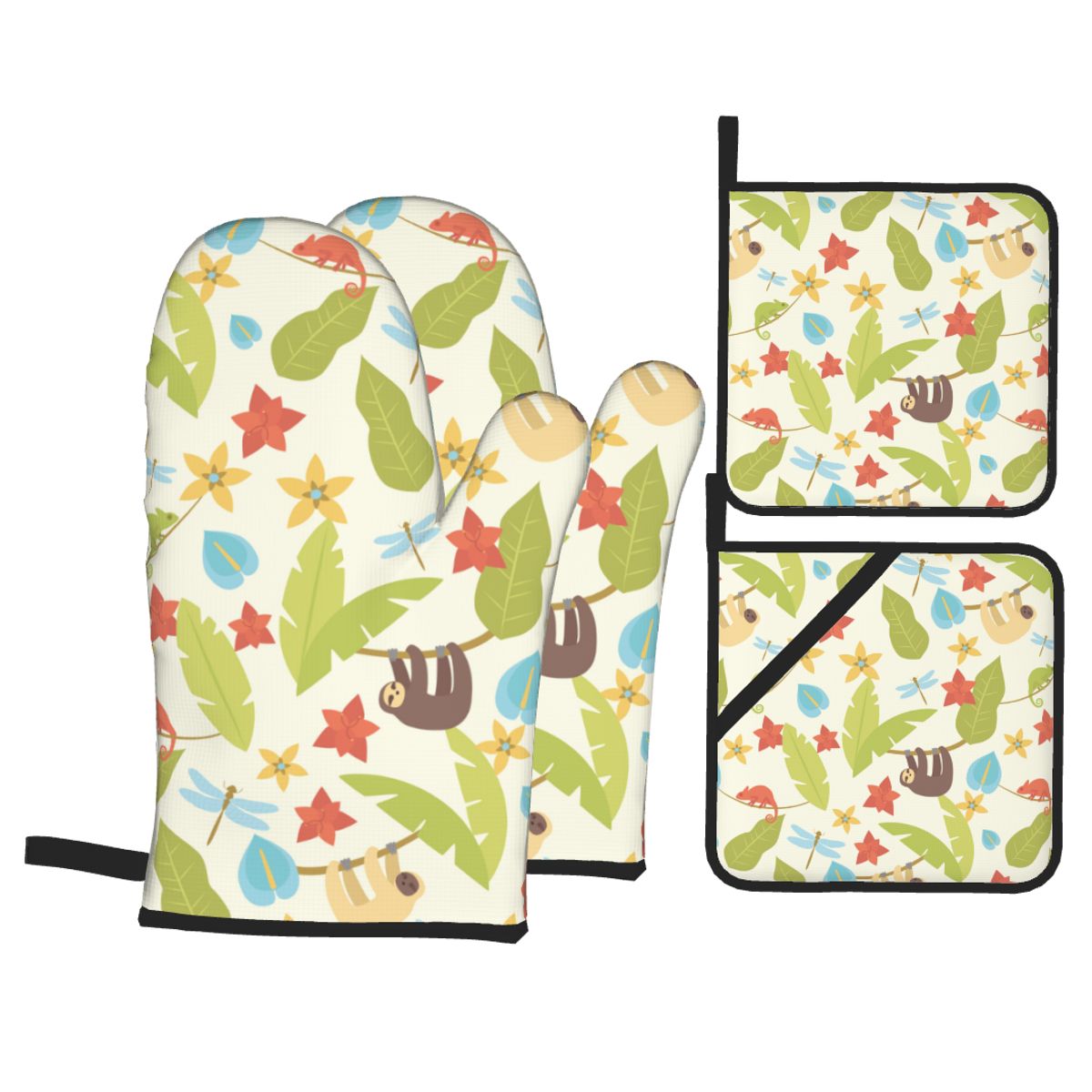 Chinese drakenprint ovenwanten en pannenlappen sets 4 stks