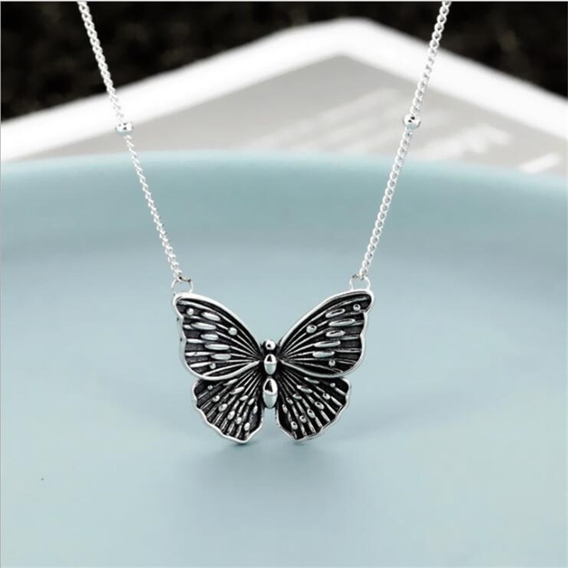 Thai Silver Retro Butterfly 925 Sterling Silver Jewelry Personality Niche Temperament Exquisite Necklaces H170
