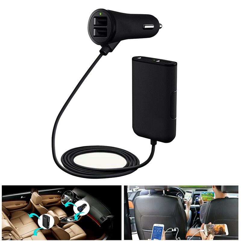4 Multi Ports Auto Ladegerät Adapter Schnelle USB Auto Ladegerät Für IPhone 12 Samsung Smartphone schnell Auto Ladegerät Vorne und hinten charg