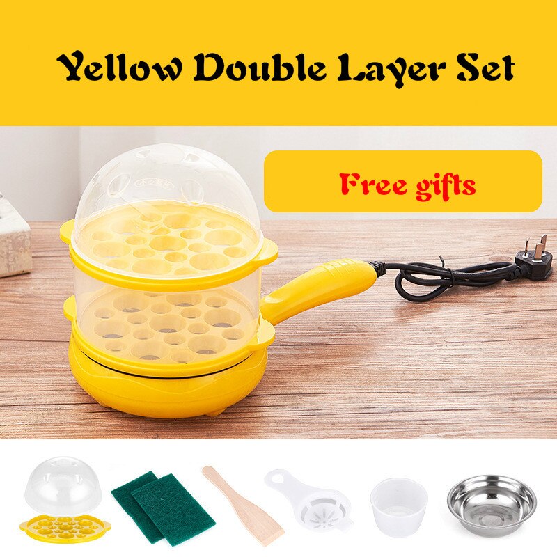 Egg Cooker For Breakfast Multifunction Mini Electric Egg Omelette Cooker 220V Non-stick Frying For Pan Steak: Yellow Double Layer