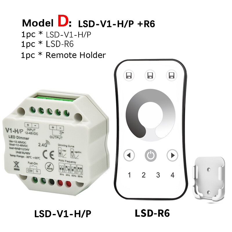 LED Dimmer 12V 24V 48V 6A/3A PWM Wireless Frequency Adjustable 2.4G RF LED Dimmer Switch ON OFF for Single Color LED Strip Light: Model D