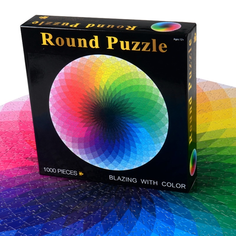 Colorful Rainbow Round Jigsaw Puzzle Paper 1000 pcs/set Geometrical Photo Puzzle Adult Kids DIY Educational Reduce Stress Toy