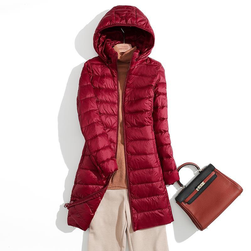 Autumn and Winter Light Down Jacket Women's Mid-length Slim-fit Slimming Removable Cap Lightweight Outdoor Windproof Jacket: M / Blue
