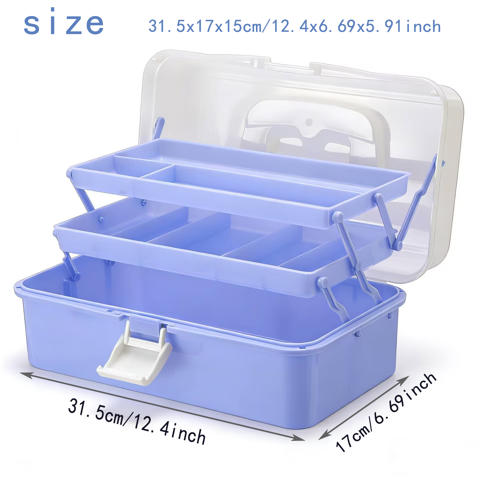 Three-layer plastic storage box 12.4-inch multifunctional craft storage box with dividers and handles, foldable: Default Title