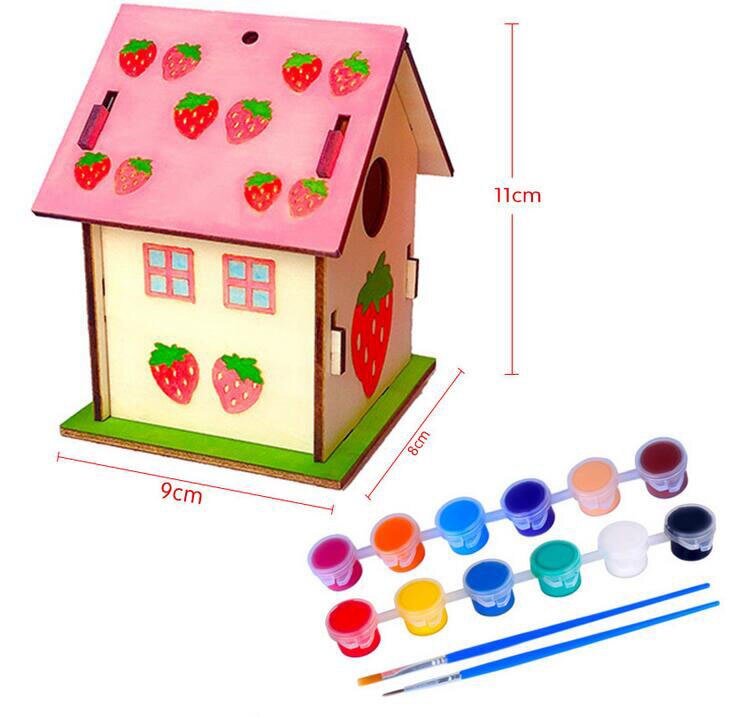 4# Wooden Home Decoration Diy Hand Painted Crafts Graffiti Bird House Set 30ml Wooden Home Decoration Diy Hand Painted Crafts