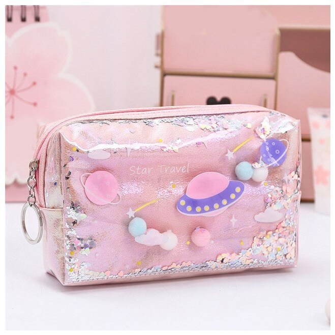 Star Pencil Case Glitter Large Capacity Pencilcase School Pen Makeup Case Supplies Pencil Bag School Box Pencil Pouch Stationery: Pink