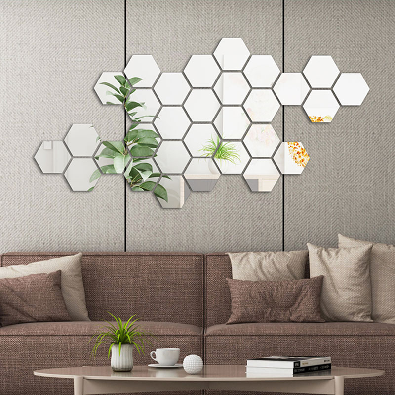 Väggdekor spegel klistermärke akryl självhäftande collage hexagon dekoration väggdekor speglar hem gör-det-själv dekorativa