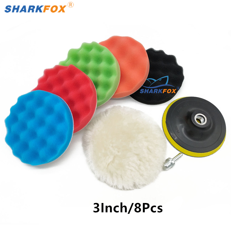 Sharkfox-Kit de almohadillas de esponja para pulir autos, Kit de almohadillas de espuma, máquina pulidora, almohadillas de cera para automóviles, motocicletas, vehículos de Motor, elimina: Marrón