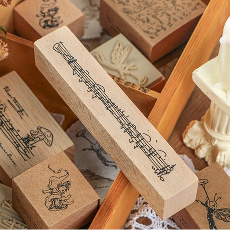 Sello XINAHER Vintage con movimiento de hongo para música, sellos de goma madera DIY para álbumes de recortes, papelería, sello estándar para álbum de recortes