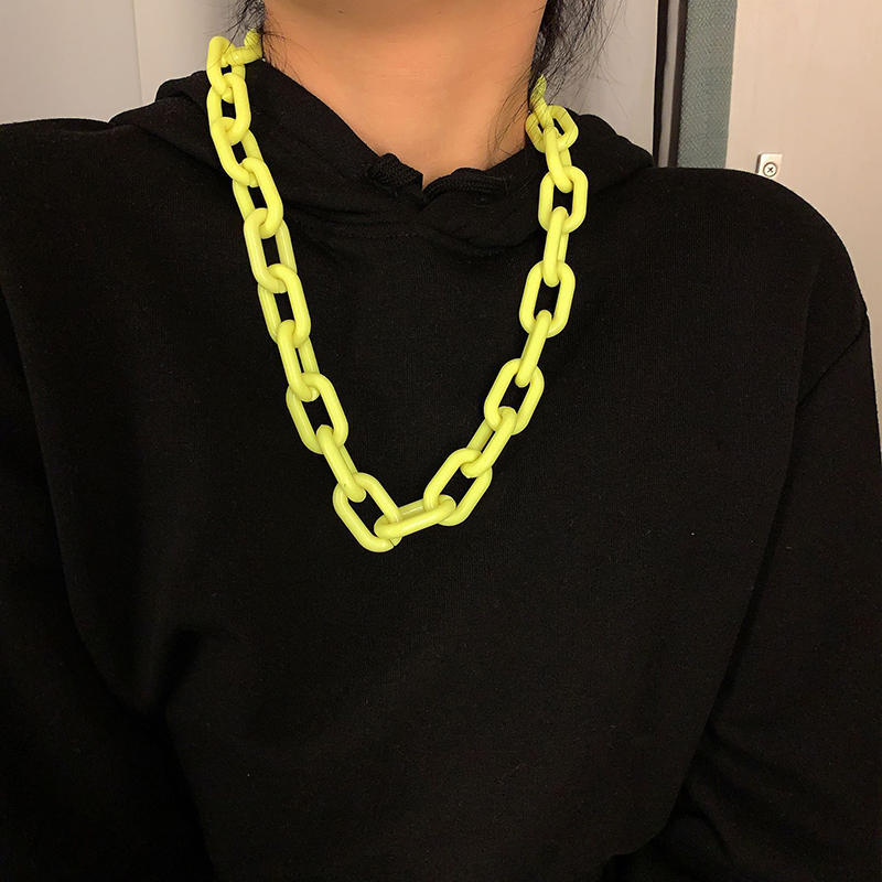 Punk Hip Hop Fashion Acrylic Link Chain Necklace Rock Gothic Chunky Plastic Choker Collar Necklace for Women Bijoux Accessories: green