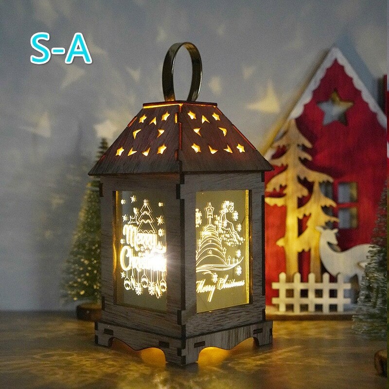 Lichten Houten Kerst Decoratie Wind Lantaarn Led Lichtgevende Creatieve Ornamenten Draagbare Lantaarn: S-A