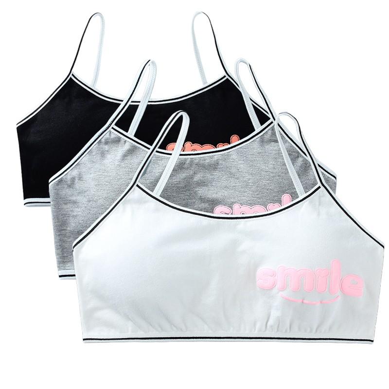 Sujetadores de entrenamiento para niñas, ropa interior de algodón con letras bonitas, para adolescentes y niños, 3 unids/lote: E
