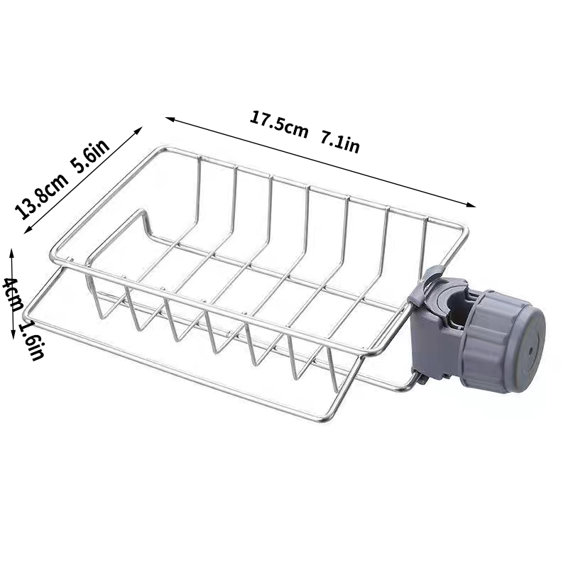 Badezimmerregale, Duschregal, Aluminiumkorb für Seife, Badezimmer, Aufbewahrung, verstellbar, Küchenarmatur, Waschbecken, Lappenhalter: Licht Grau