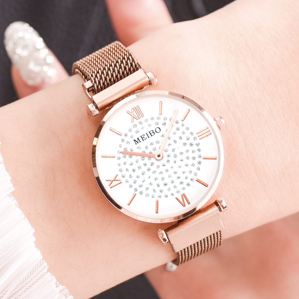 Luxe dameshorloges met strass, roségouden magnetische dameshorloges voor dames, armbandhorloge, damesklok, relogio feminino