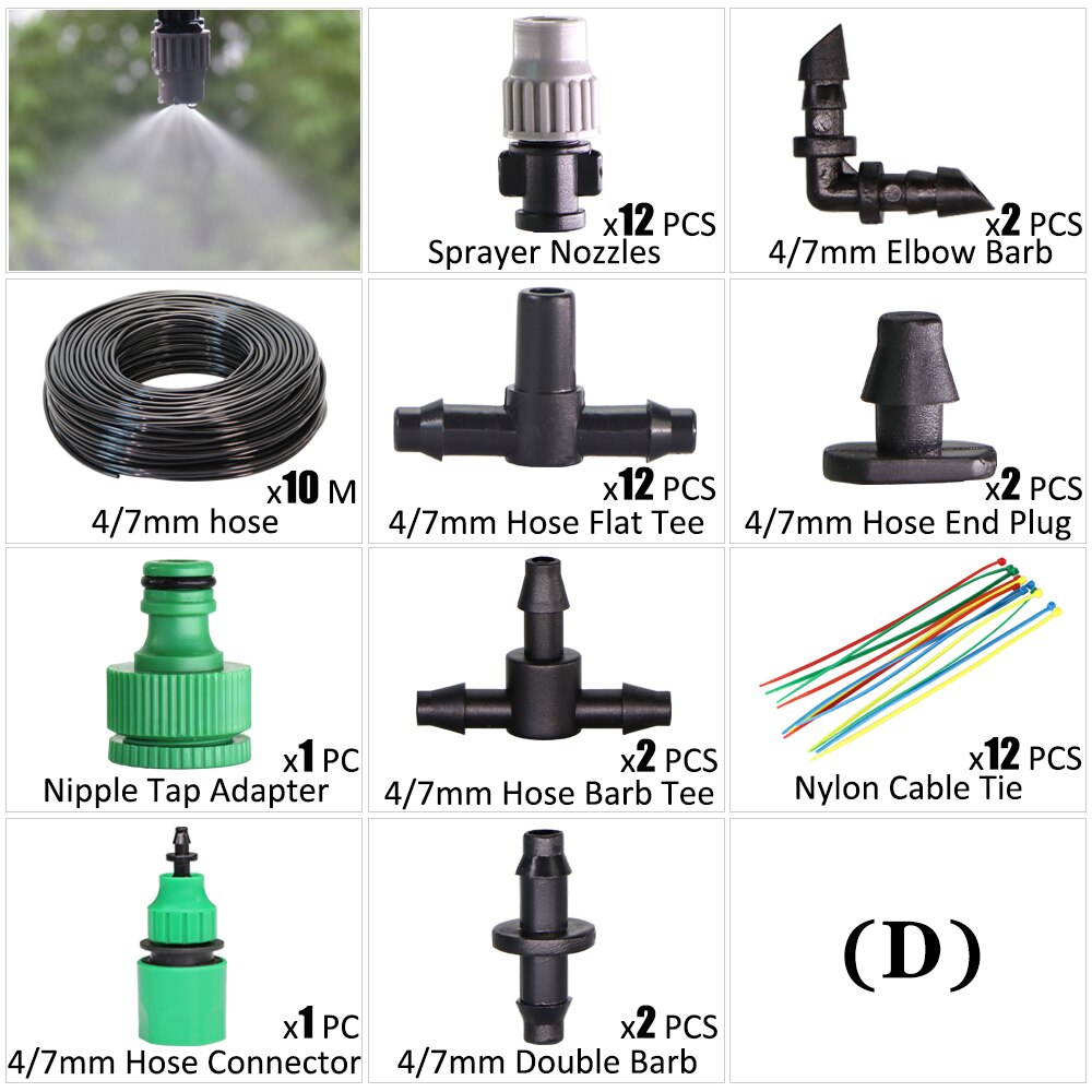 Garden Irrigation Kit Fog Nozzles Automatic Spray Sprinkler System 4/7mm Misting Watering Hose With Adjustable Dripper Connector: D