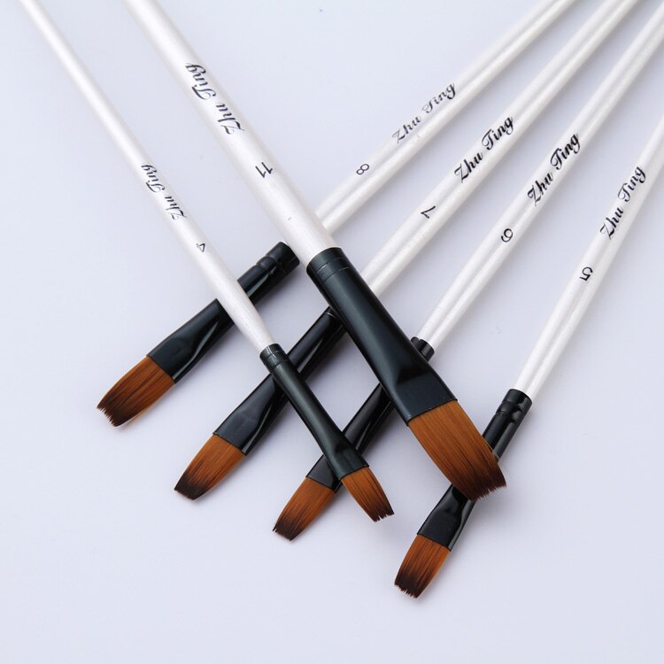 12 Stks/set Nylon Haar Aquarel Kwast Pen Set Voor Leren Diy Houten Handvat Olie Acryl Schilderen Art Penselen Levert