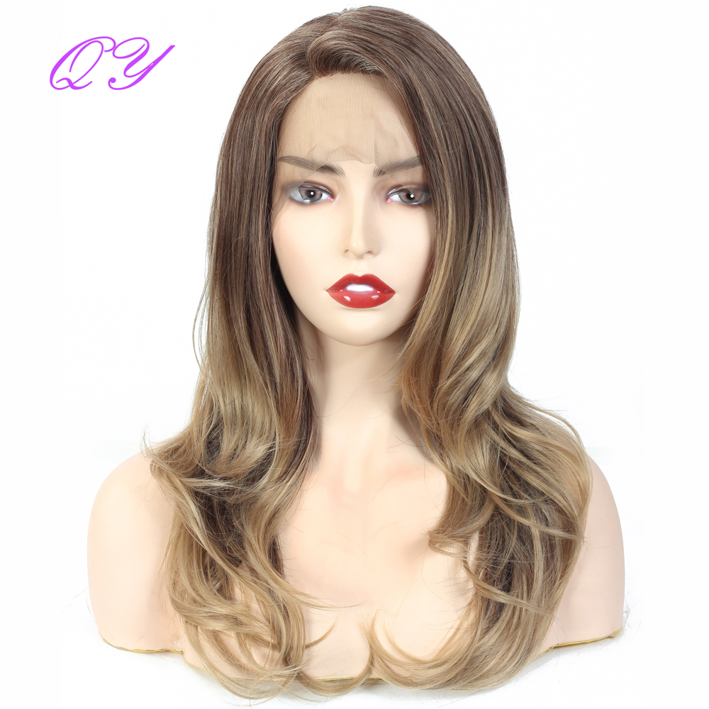 Synthetic Lace Women Wigs Long Natural Curly Brown Ombre Golden Wigs for Women Daily Wear Charming Woman Hair Wig: 4364