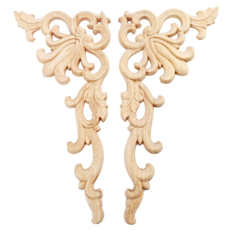 Aplique de madera tallado para decoración de muebles, marco de pared moderno para puerta de esquina, artesanía Floral europea, 4 Uds.