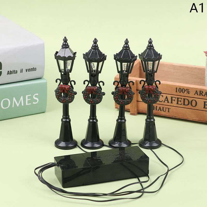 4 Stk/set Kerst Mini Straatlantaarn Modellen, Mini Straatlantaarn Poppenhuis Straatlantaarn, Micro-Landschap Sprookjesachtige Tuinaccessoires: Licht Groen