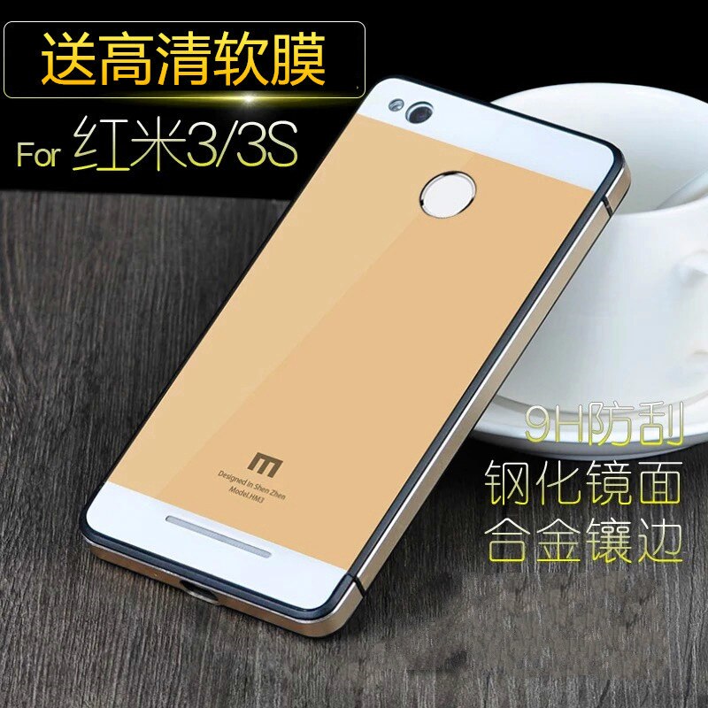 Voor Xiaomi Redmi 3 s Case, luxe Aluminium Metal Frame & Gehard Glas cover case voor Xiaomi Redmi 3 s telefoon: gold