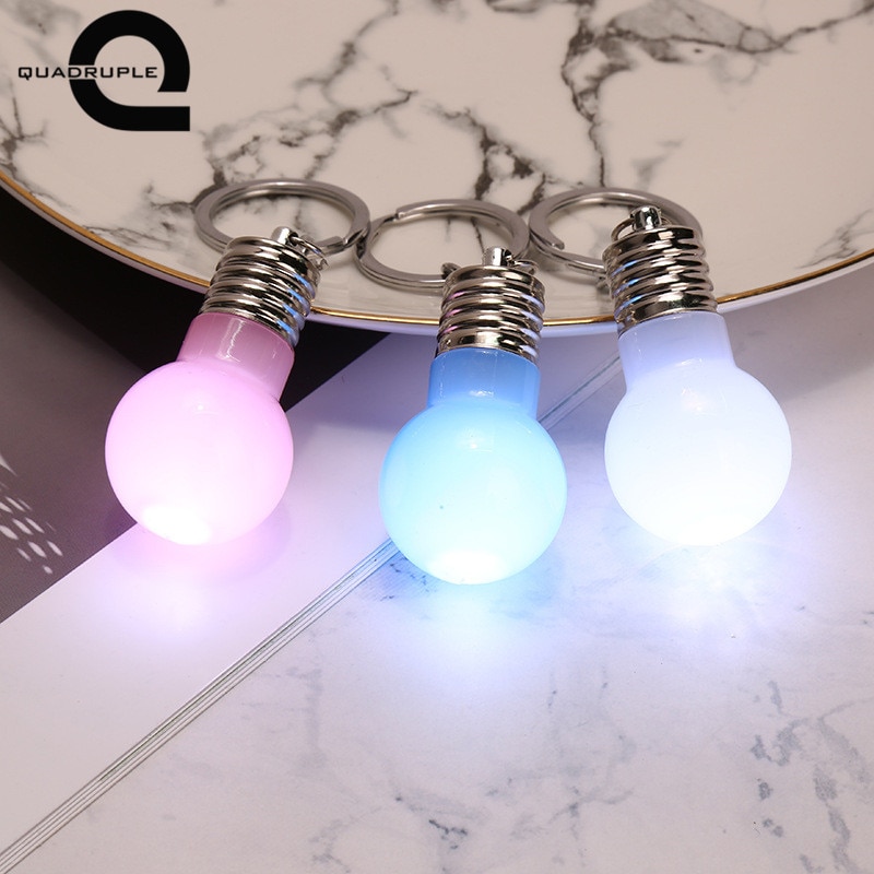 Quadruple Mini LED Light Bulb Keychain Candy Color Flash Lamp Key Rings Novelty Car Illuminate Pendant Key Chain Christmas