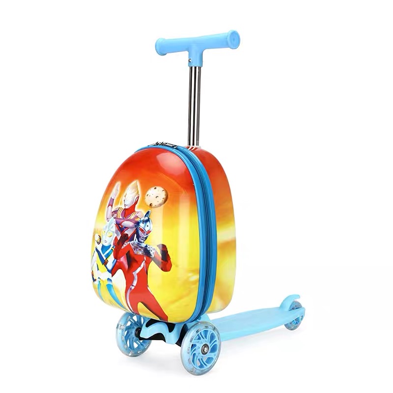 Maleta de patinete para niños con ruedas, bonita maleta de viaje portátil, equipaje de transporte, monopatín, cubierta de carrito perezosa de dibujos animados: Negro