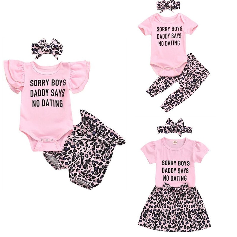 0-5 år systrar matchande kläder set förlåt pojkar pappa säger nej dejta tryckta toppar+ leopardshorts/byxa/kjolar+pannband 3 st set
