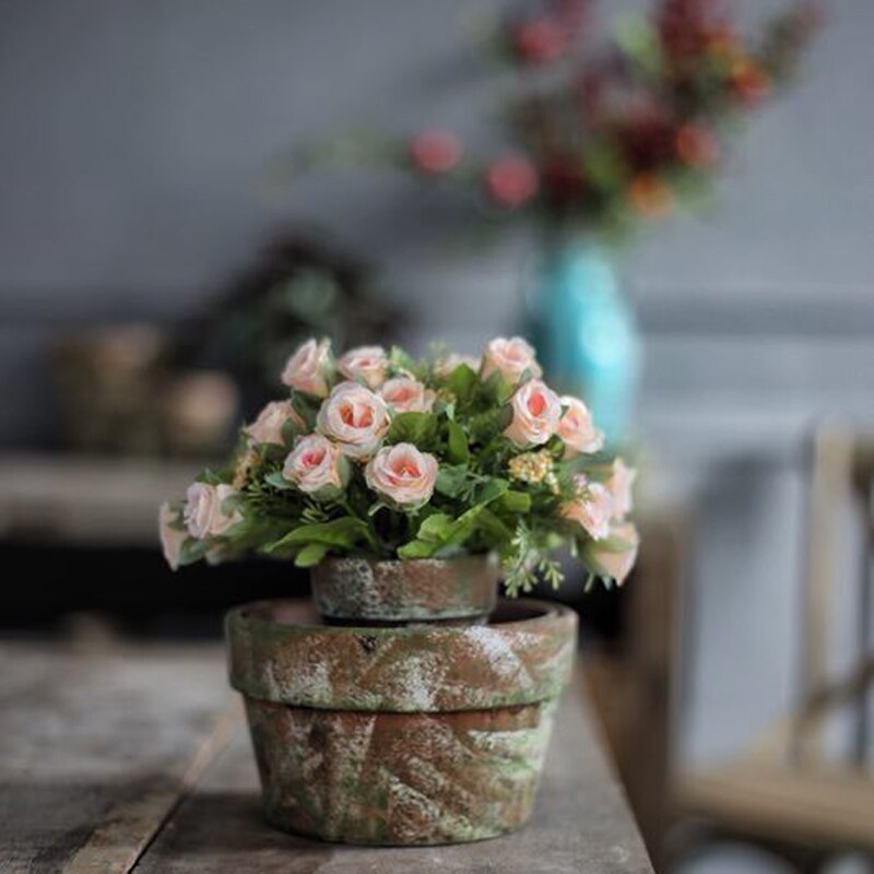 Red pottery flowerpot simple ceramic planter green plant ancient moss pot plant flowerpot aerated moss flowerpot flowerpot moss