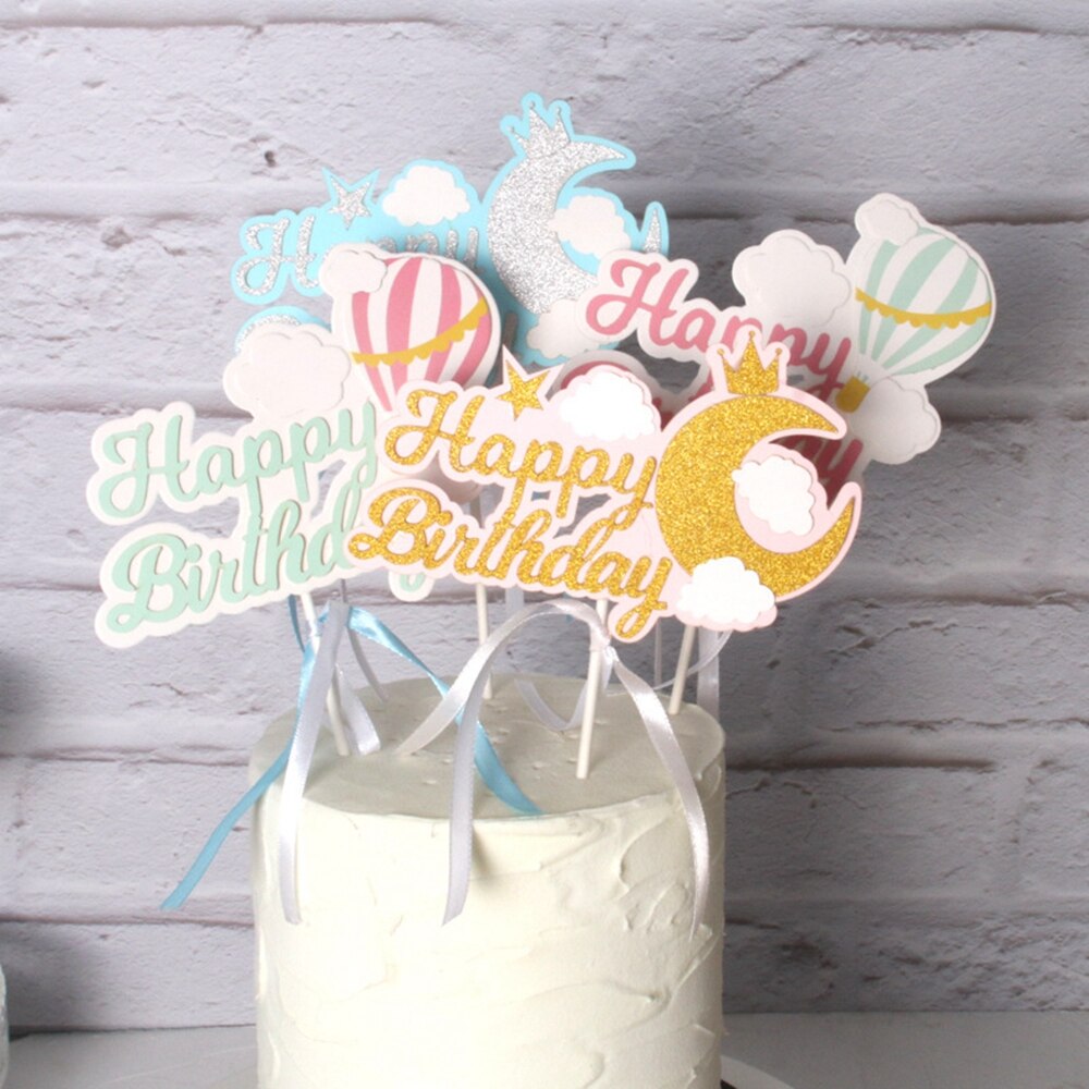 Kleurrijke "happy birthday" maan luchtballon taart hoge hoed bruiloft bruid dessert verjaardag feestdecoratie schattig
