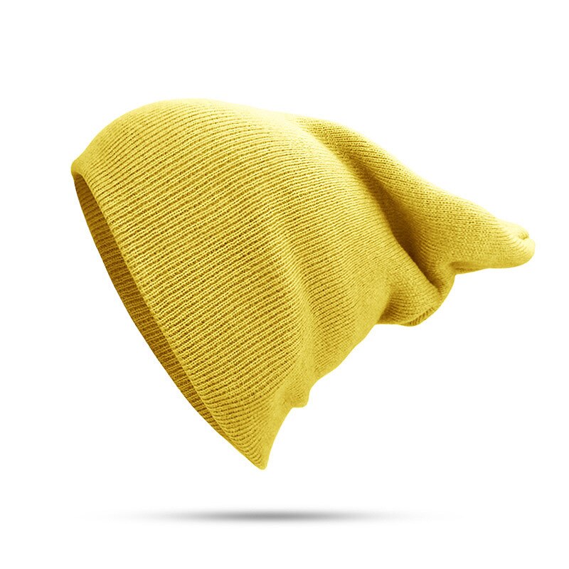 Gorro de esquí liso con puños para hombre y mujer, gorro de esquí liso cálido para invierno, gorro de punto elástico suave con Calavera, Unisex: YELLOW