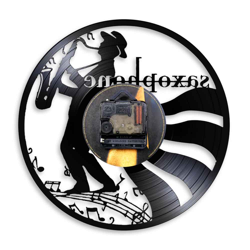 Jazz Saxofoon Vinyl Record Wandklok Muziekinstrument Led Wall Art Horloge Saxofonist Home Decor Sax Speler Muzikant