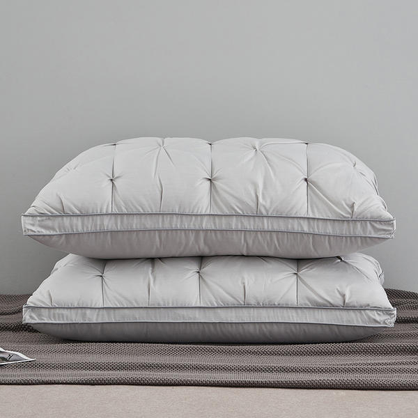 3D Brood Ganzendons Veren Kussen Natuurlijke Katoen Nek Guard Slapen Nekkussen Volwassen Home Hotel Gebruik Pluizige Kussen grote: gray  1pcs / 48x74x21cm