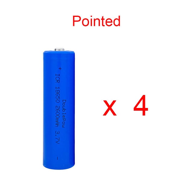 100% original Doublepow 18650 battery 3.7v 2600mah 18650 rechargeable lithium battery for flashlight batteries: 4 PCS Pointed