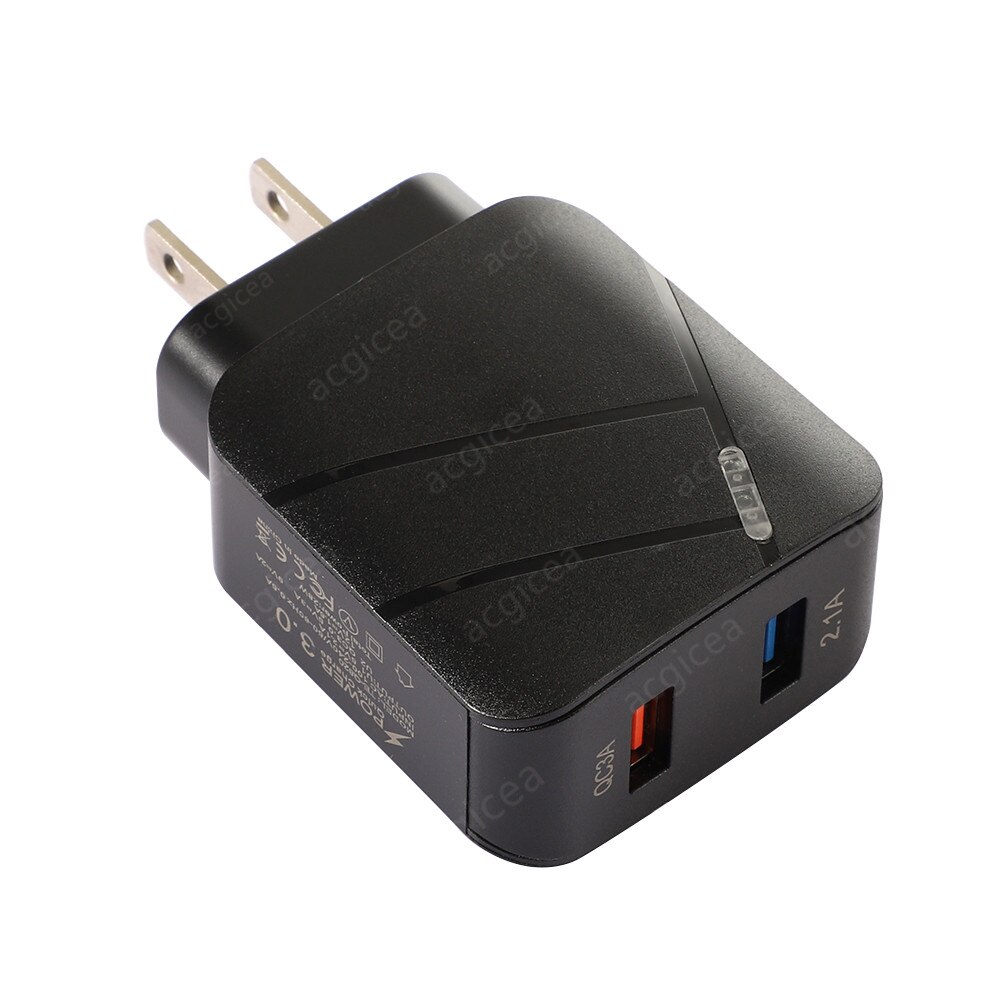 Cargador de teléfono con 2 puertos USB, dispositivo de carga rápida 3.1A, pantalla LED 3,0, para iPhone 12 Pro, Samsung S20, adaptador de pared de la UE: US black