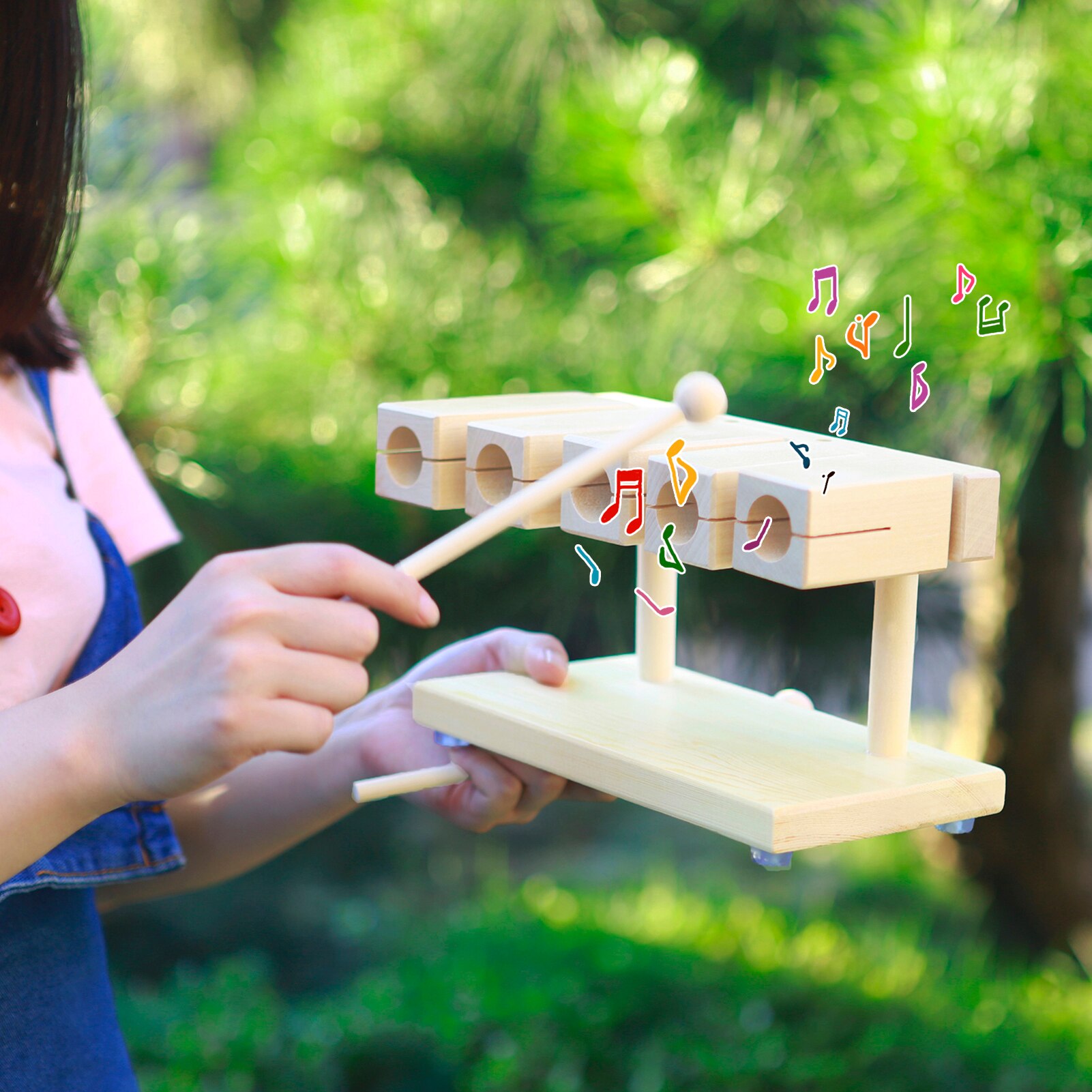 Wood Rhythm Block Wooden Percussion Block Solid Maple Material 5 Tones Musical Percussion Instrument with Mallet