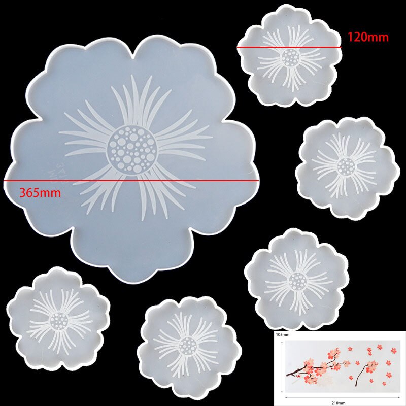 Sakura Tea Tray Coaster Silicone Mold For DIY Epoxy Uv Resin Moulds Tray Jewelry Making Tools: 6 pcs