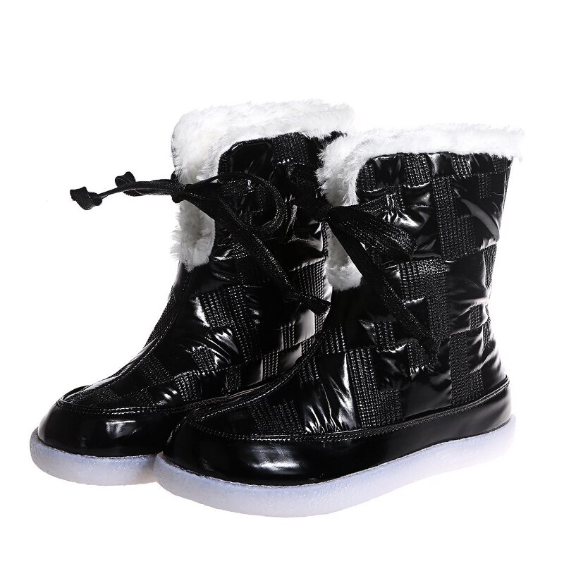 Rimocy Silver Fur Winter Warm Women Boots Long Plush Waterproof Platform Snow Boots Lace Up Plus Size 43 Ankle Boots Woman Shoes: Black / 40