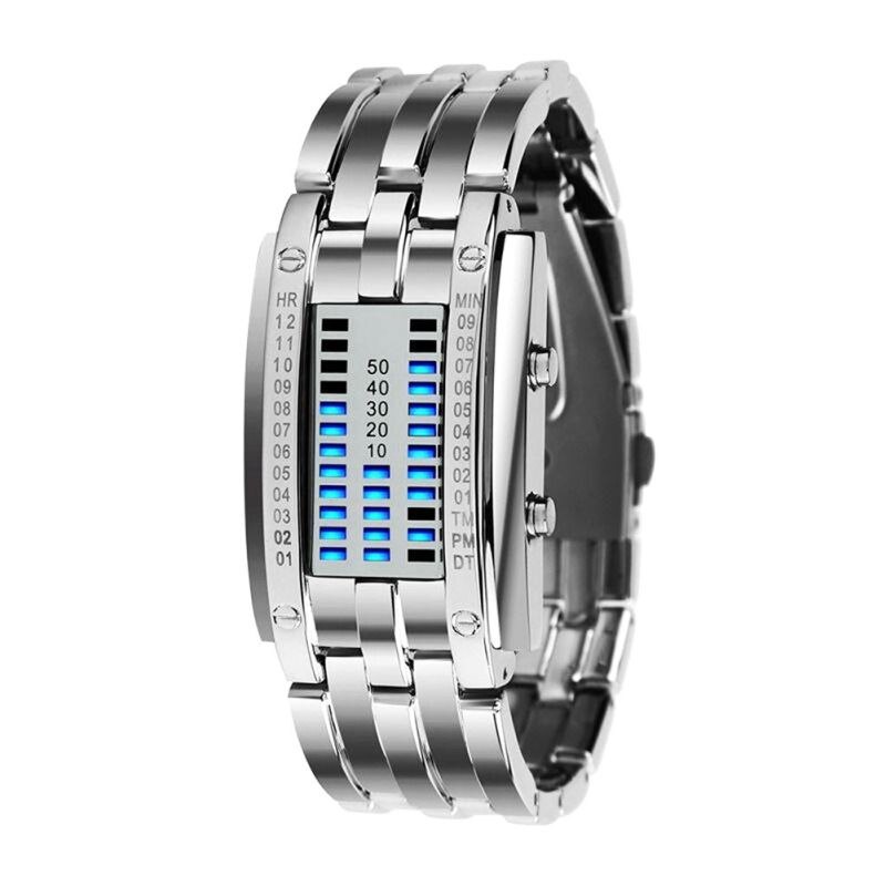 Reloj binario de acero inoxidable para hombre y mujer, pulsera Digital LED con fecha, color negro, con tecnología del futuro