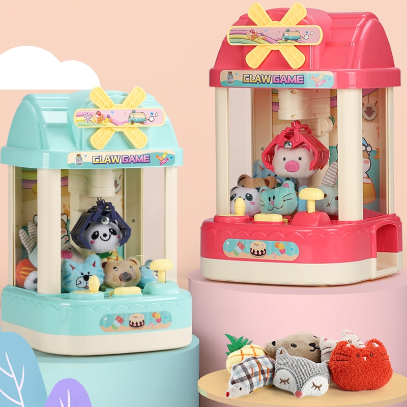 Kids Doll Catcher Claw Machine Coin Operated Candy Grabber Game Music Alarm Clock Mini Arcade Machine Desktop for Children