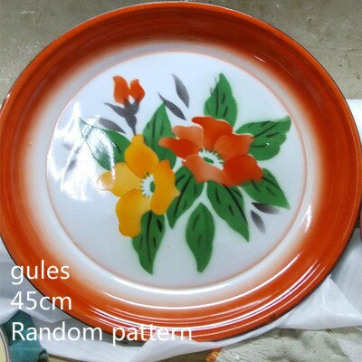 Disco de esmalte nostálgico antiguo, plato de té esmaltado, plato de fruta esmaltado, estilo chino.: Red-45cm-