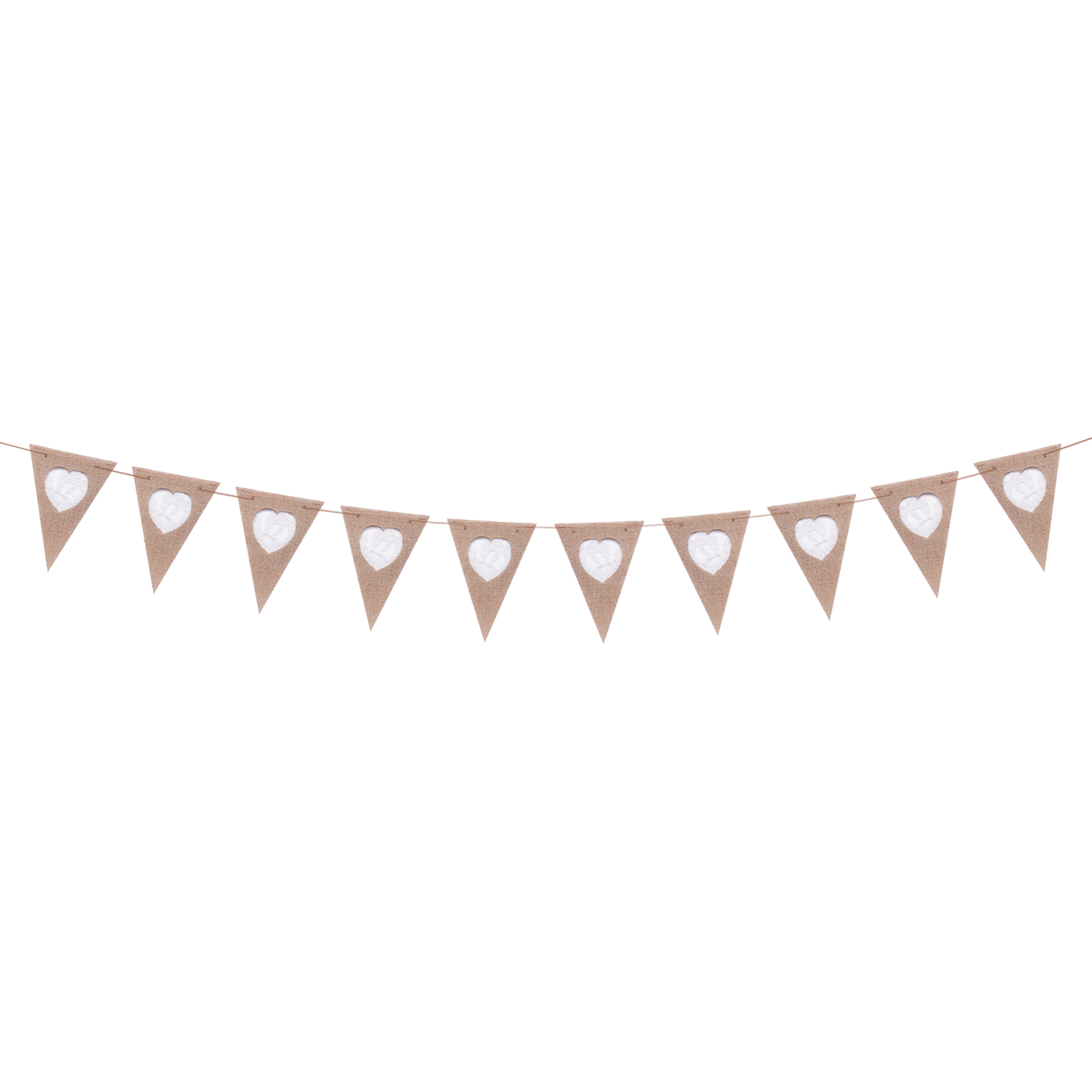 10 flaggor/kedja diy jute tyg bunting banderoll spets hjärta form vintage bröllopsfest banderoller rustik bröllopsdekoration: Default Title