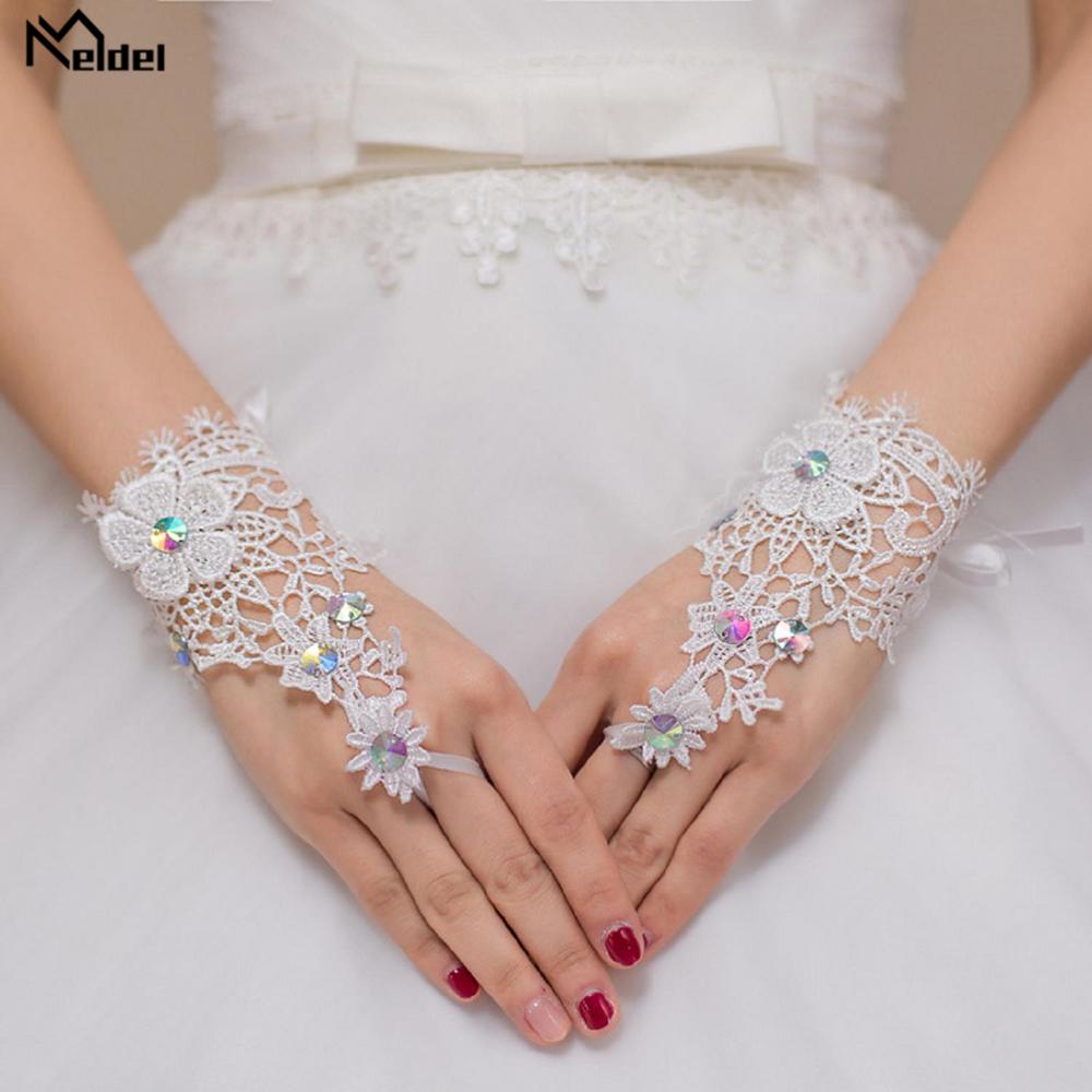 Guantes Blancos cortos de cristal de para boda, guantes nupciales elegantes
