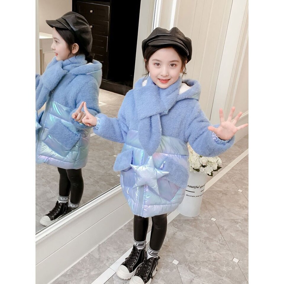 Winter Mädchen Mantel Jacke Winter kinder Unten Winter Jacke Für Mädchen Verdicken Mädchen Winter Mantel Mit Kapuze 4-14 jahre 2 Farben: Blau / 10