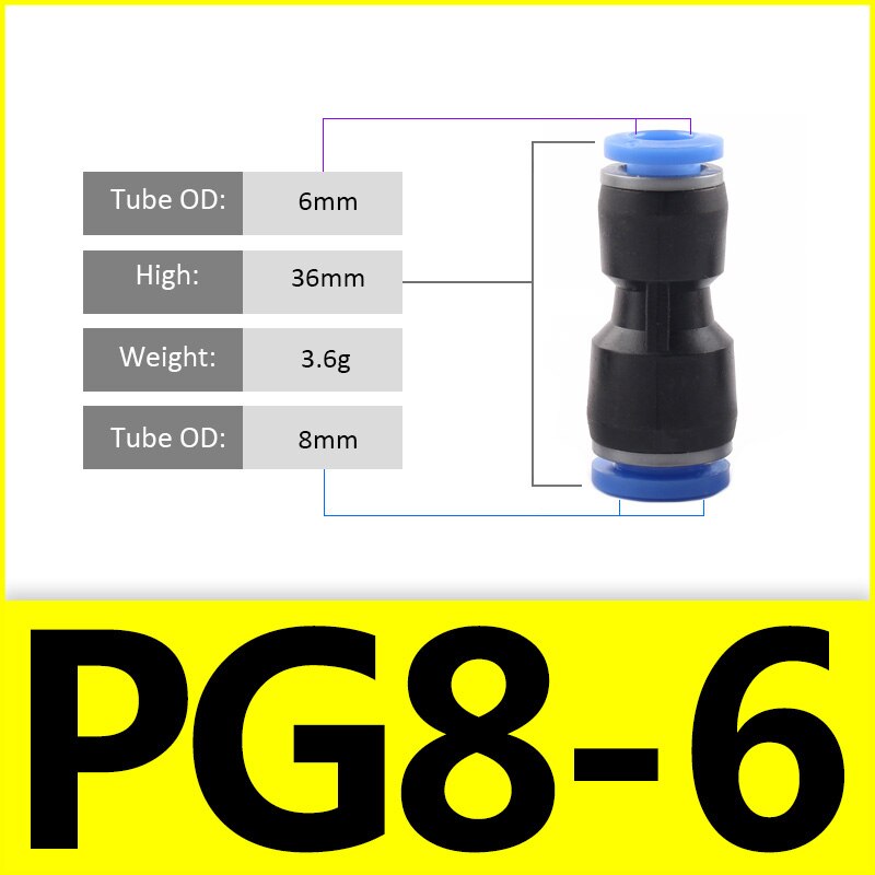 1PCS PU PG Blue Pneumatic Fitting Pipe Connector Tube Air Quick Fittings Water Push In Hose Couping 4mm 6mm 8mm 10mm 12mm 14mm: Grass green